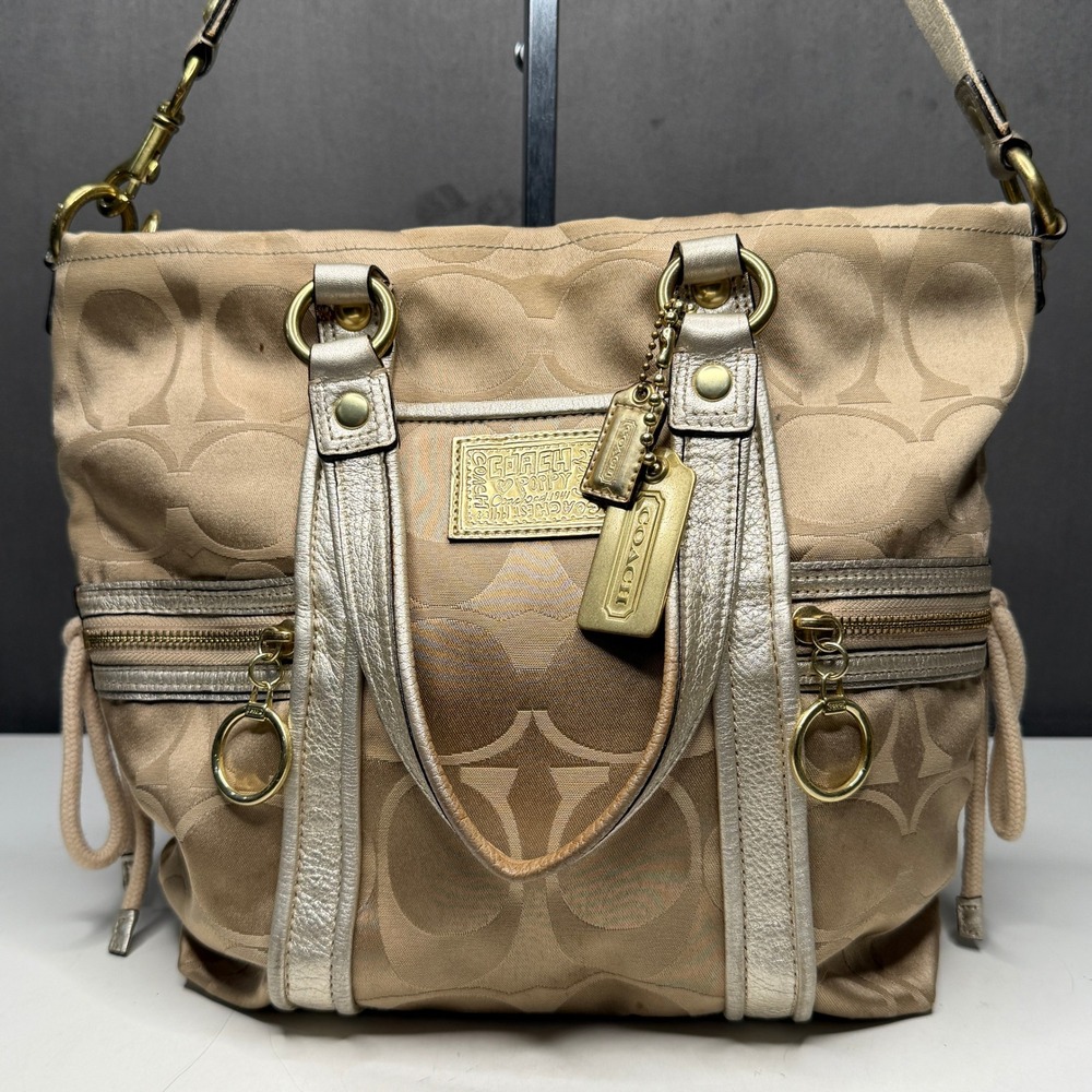 Coach Poppy Signature C Spotlight Tote Gold Sateen 13843 Shoulder Bag Y2K 2009